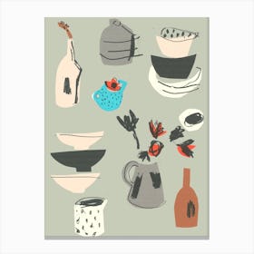 Spotty Jug And Red Anemone Canvas Print