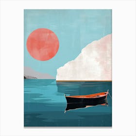 Boat In The Water, Boho, Minimalism, Oil Canvas Print