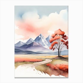 Tranquil Mountains In Minimalist Watercolor Vertical Composition 31 Canvas Print