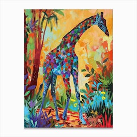Colourful Giraffe In The Leaves Illustration 5 Canvas Print