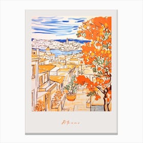 Athens Greece Orange Drawing Poster Canvas Print