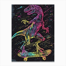 Neon Dinosaur On A Skateboard Canvas Print