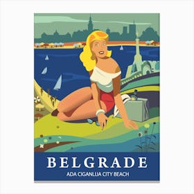 Belgrade, Woman Posing in Front of the Ada Ciganlija Beach, Serbia Canvas Print