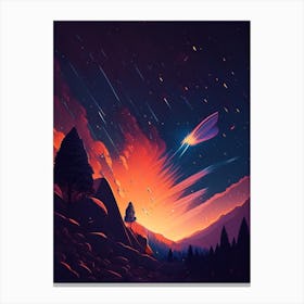 Meteor Shower Comic Space Space Canvas Print