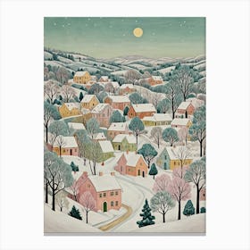 Colourful Pastel Winter Village Canvas Print