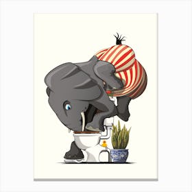 Elephant Drinking From Toilet Canvas Print