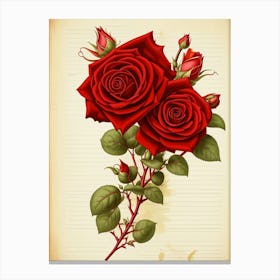 Red Roses On Old Paper Canvas Print