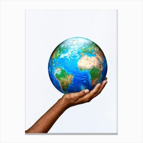 A Human Hand Cradling A Delicate Transparent Globe With Vibrant Countries And Teeming Blue Oceans S (3) Canvas Print