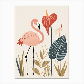 Andean Flamingo And Anthurium Minimalist Illustration 4 Canvas Print