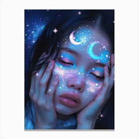 Asian Girl With Moon And Stars Canvas Print