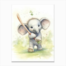 Elephant Painting Playing Tennis Watercolour 3 Canvas Print