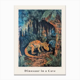 Dinosaur In A Cave With Leaves Painting Poster Canvas Print