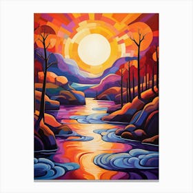 River in Sunset II, Vibrant Colorful Painting in Van Gogh Style Canvas Print