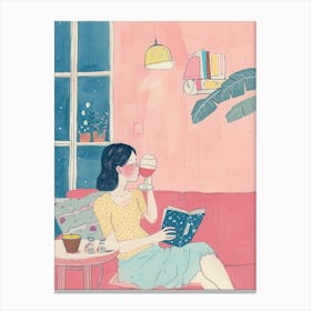 Girl Reading A Book Lo Fi Kawaii Illustration 8 Canvas Print