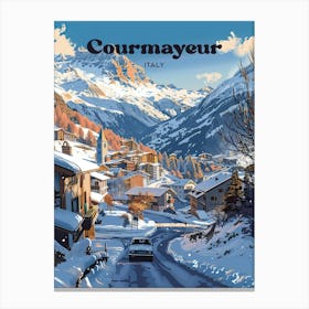 Courmayeur Italy Ski Resort Digital Travel Art Canvas Print