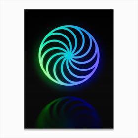 Neon Blue and Green Abstract Geometric Glyph on Black n.0267 Canvas Print