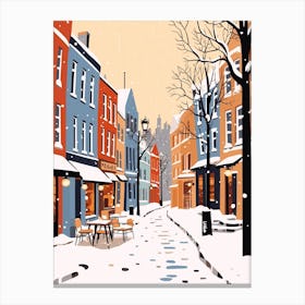 Retro Winter Illustration Bruges Belgium 2 Canvas Print