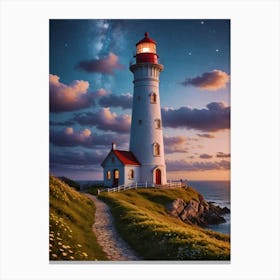 Fairytale Lighthouse At Night Canvas Print