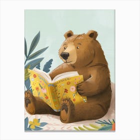 Brown Bear Reading Storybook Illustration 4 Canvas Print
