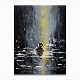 Black Duckling Swimming In The Moonlight Gouache 1 Canvas Print
