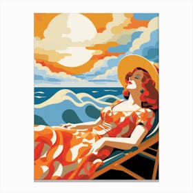 Woman Relaxing On A Beach Chair Canvas Print