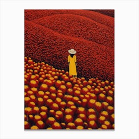 Woman In A Red Field Canvas Print