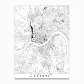 Cincinnati White Map Canvas Print