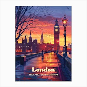 London England Sunset Travel Illustration 1 Canvas Print