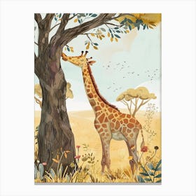 Giraffe Scratching Against A Tree 2 Canvas Print