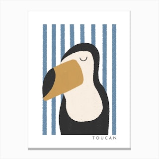 Toucan Blue Stripes Black & White Canvas Print