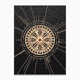 Geometric Glyph Symbol in Gold with Radial Array Lines on Dark Gray n.0109 Canvas Print