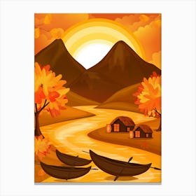 Autumn Landscape With Boats 1 Canvas Print