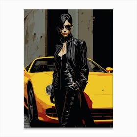 Rotten To The Core Asain Villain Lady And A Yellow Sports Car Canvas Print