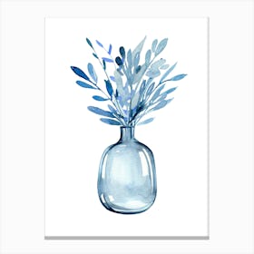 Blue Watercolour Leaves In Vase Art Print Canvas Print