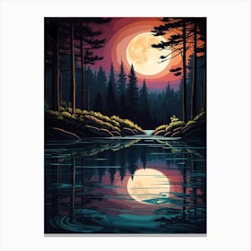 Forest Landscape With Moonlight Canvas Print