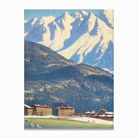 Kronplatz, Italy Ski Resort Vintage Landscape 3 Skiing Poster Canvas Print