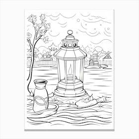 The Floating Lantern Scene (Tangled) Fantasy Inspired Line Art 3 Canvas Print