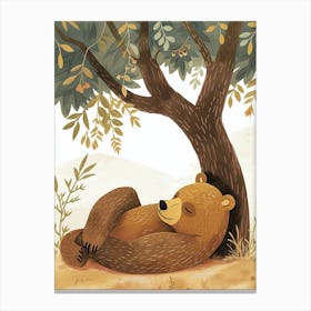 Brown Bear Laying Under A Tree Storybook Illustration 2 Canvas Print