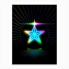 Neon Geometric Glyph in Candy Blue and Pink with Rainbow Sparkle on Black n.0386 Canvas Print