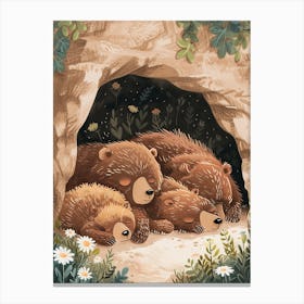 Sloth Bear Family Sleeping In A Cave Storybook Illustration 1 Canvas Print