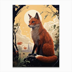 Red Fox Moon Illustration 5 Canvas Print