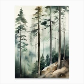 Appalachian Mountains of Misty Pines Watercolor Print of Evergreen Forest..123 Canvas Print