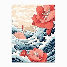 Great Wave With Tulip Flower Drawing In The Style Of Ukiyo E 2 Canvas Print