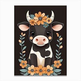 Floral Cute Baby Cow Nursery (31) Canvas Print
