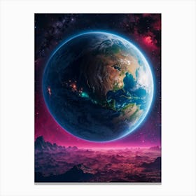 Neon Earth World Planet from Space Canvas Print