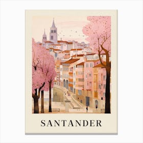 Santander Spain 5 Vintage Pink Travel Illustration Poster Canvas Print