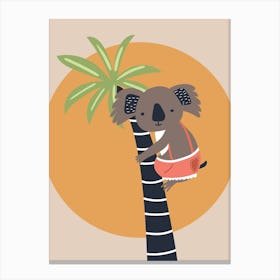 Koala In Tree Neutral Nursery Beige Kids Canvas Print