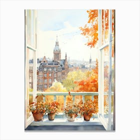 Window View Of Hamburg Germany In Autumn Fall, Watercolour 3 Canvas Print
