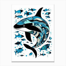 Orca Whale Pattern With Fish Blue 1 Canvas Print