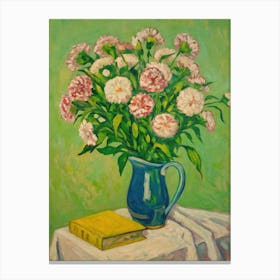 Carnations In A Blue Vase 2 Canvas Print